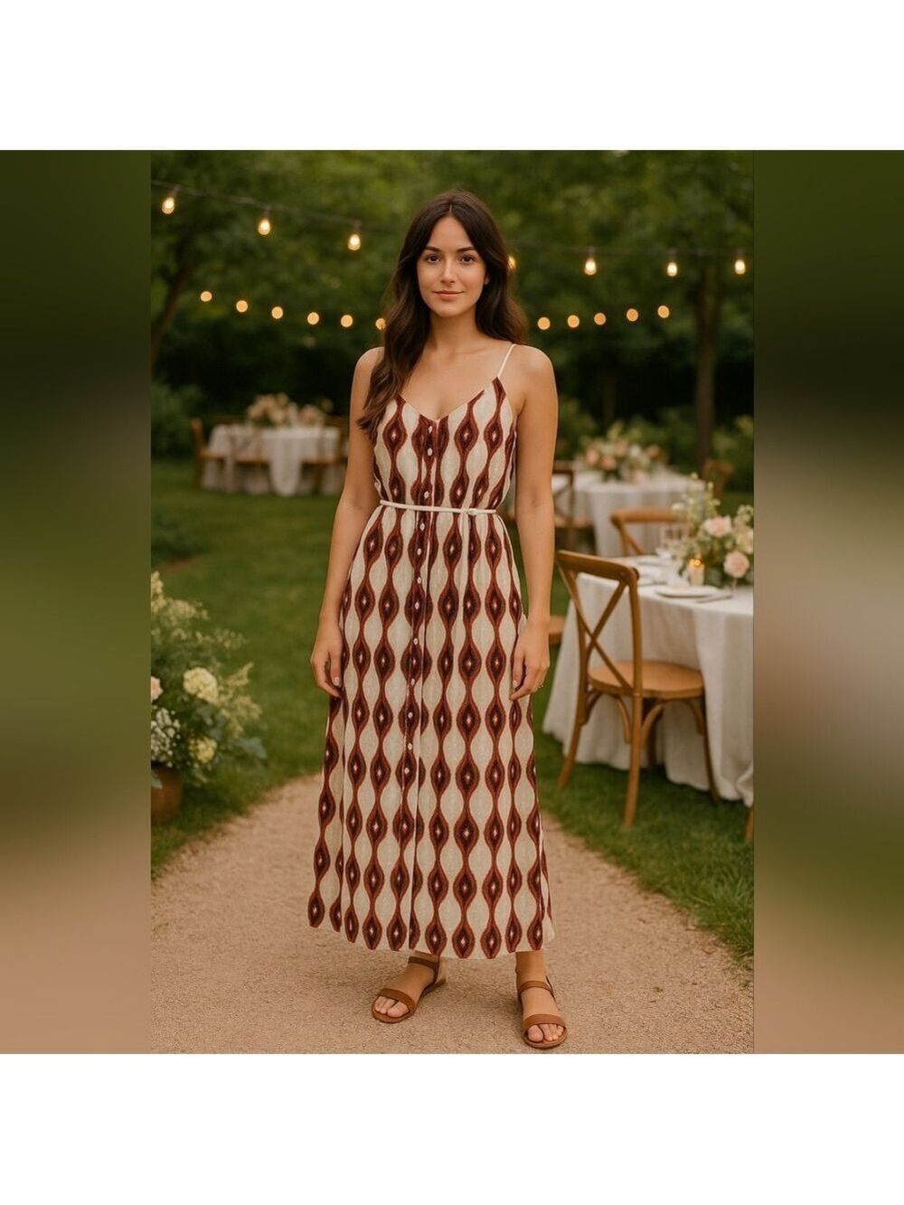LINE & Dot Summer Geometric Lace Maxi Dress with pockets
